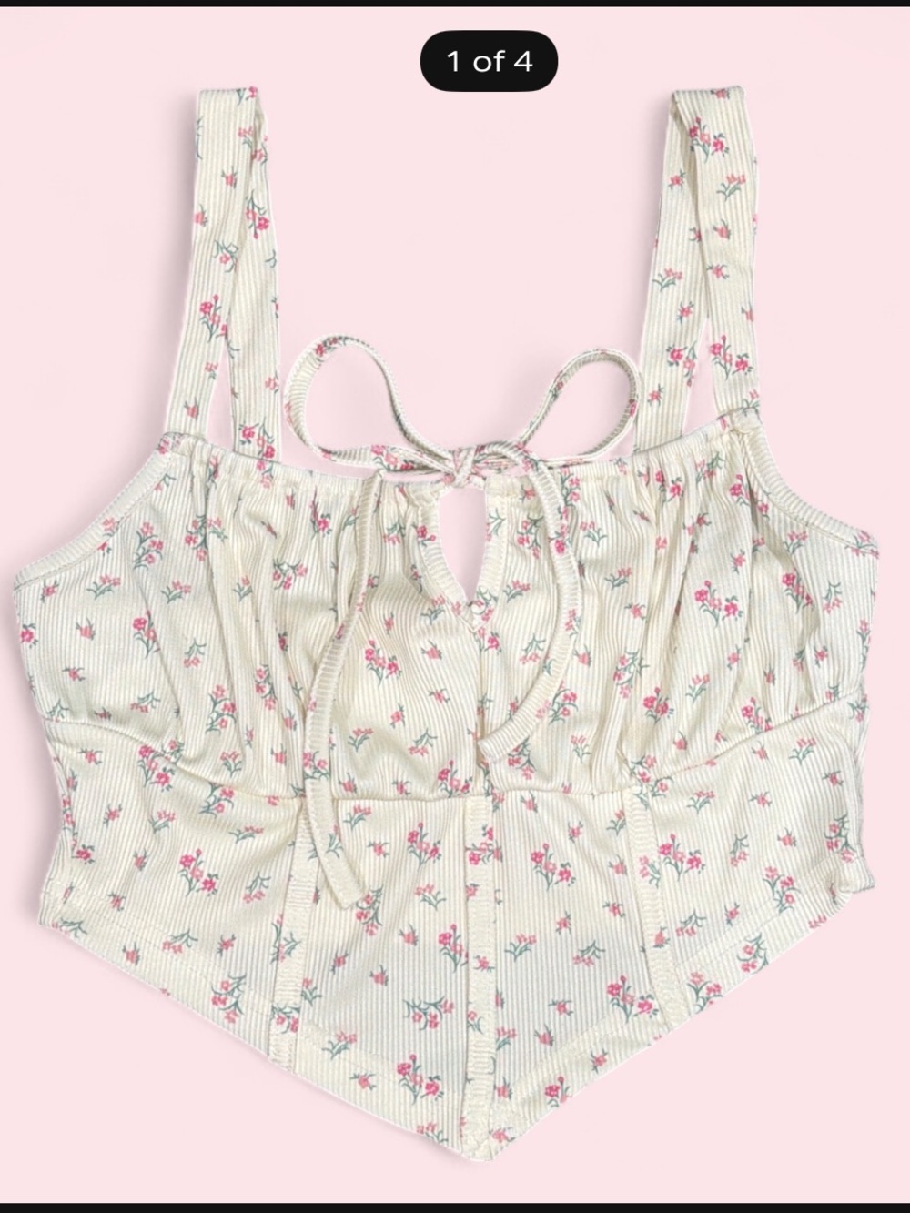 ROMWE floral v-hem tank with front tie
